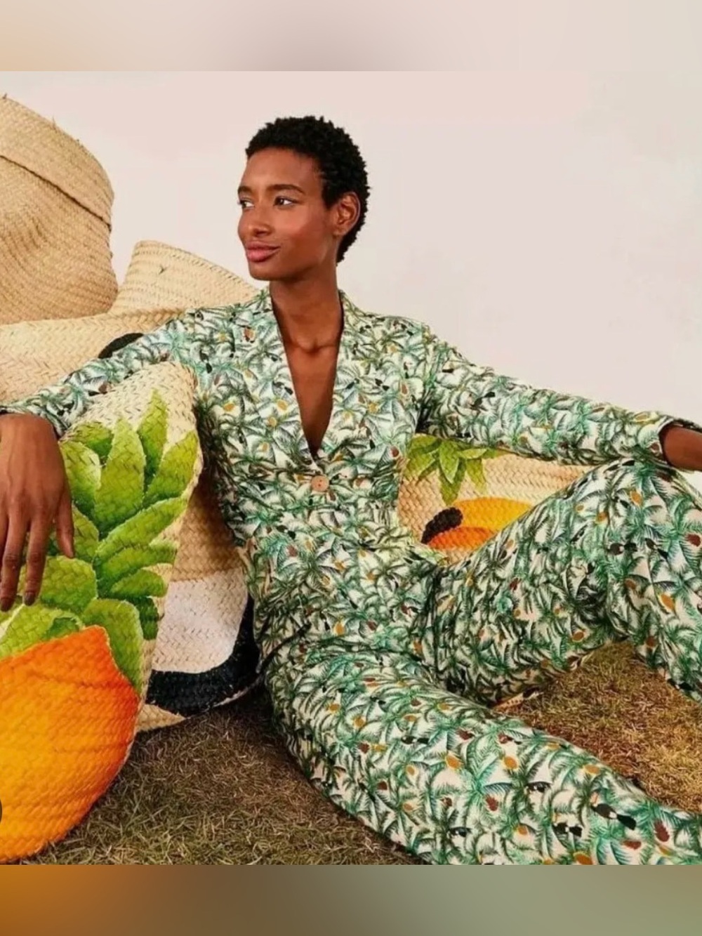 Farm Rio Linen Mini Toucan Blazer Jumpsuit